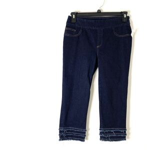 Chico’s So Slimming Girlfriend Slim Leg Crop Jeans NWT Fray Hem Dark Wash